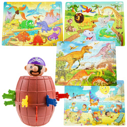 Drewniane kolorowe układanki 4 x puzzle, gratis gra ukłuj pirata
