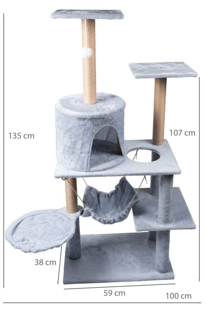Drapak dla kota legowisko wieża domek 5 poziomów szary