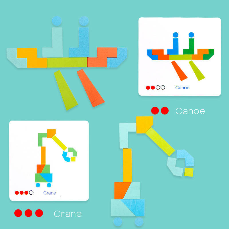 Drewniana kolorowa układanka edukacyjna z klocków mozaika puzzle 