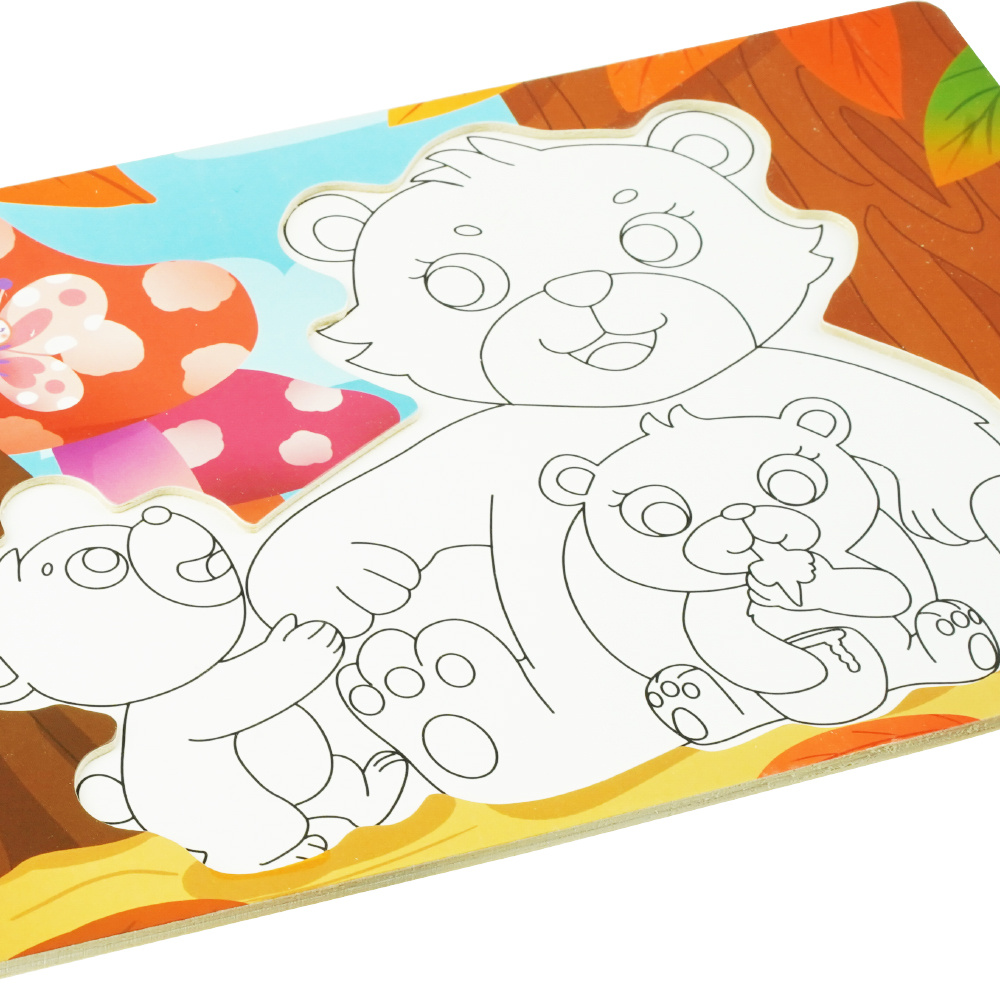 Drewniana kolorowa układanka puzzle do kolorowania niedźwiedź niedźwiadki