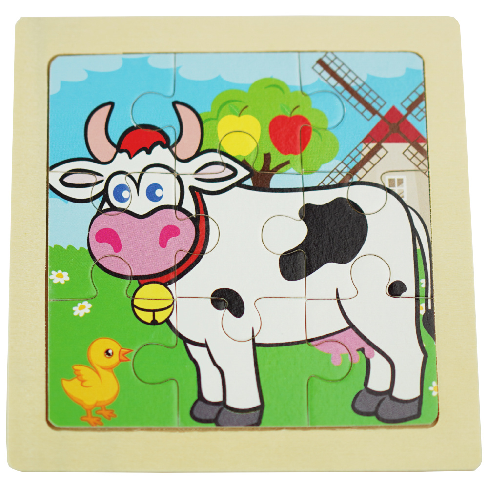 Drewniana kolorowa układanka puzzle krówka krowa