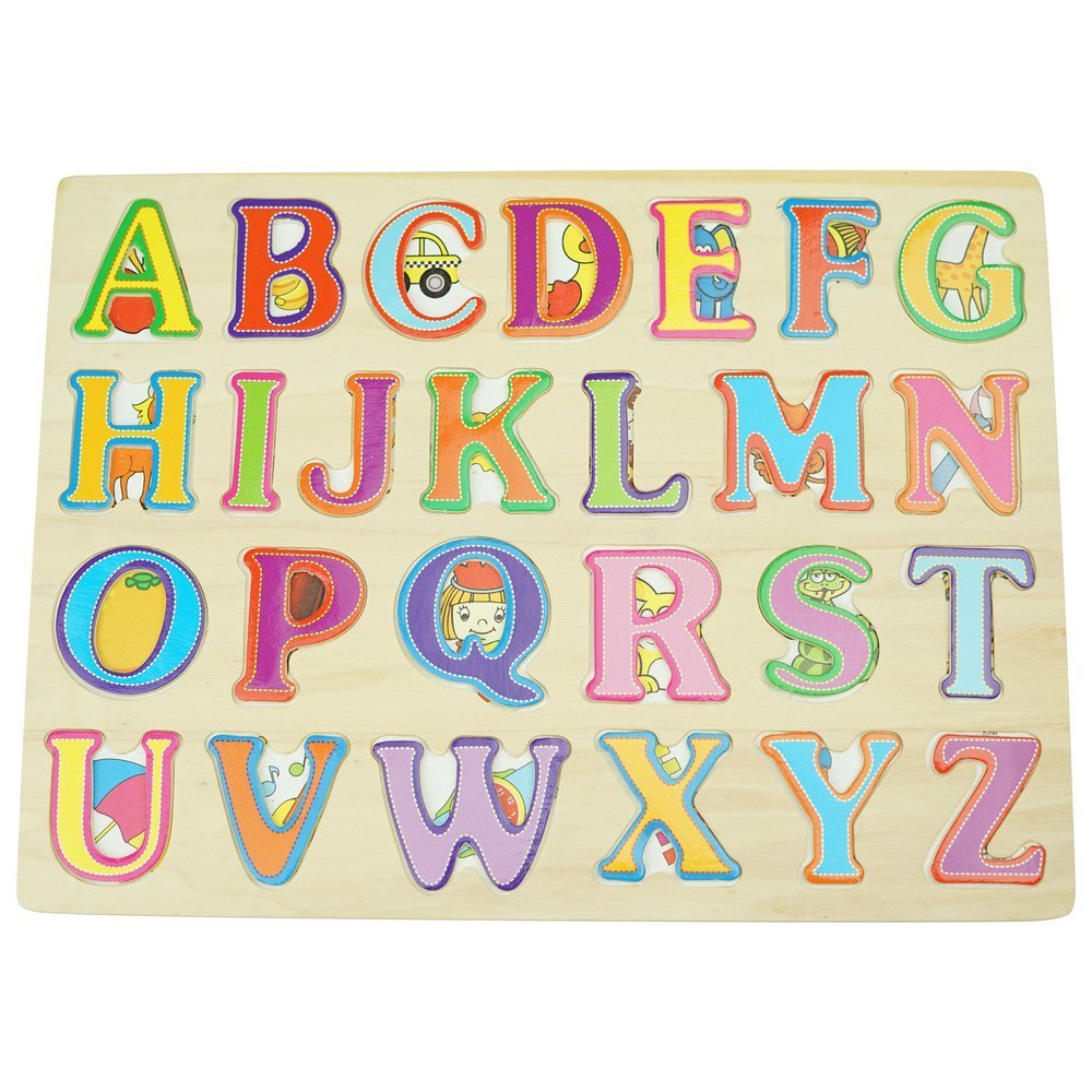 Drewniana kolorowa układanka z obrazkami Alfabet 