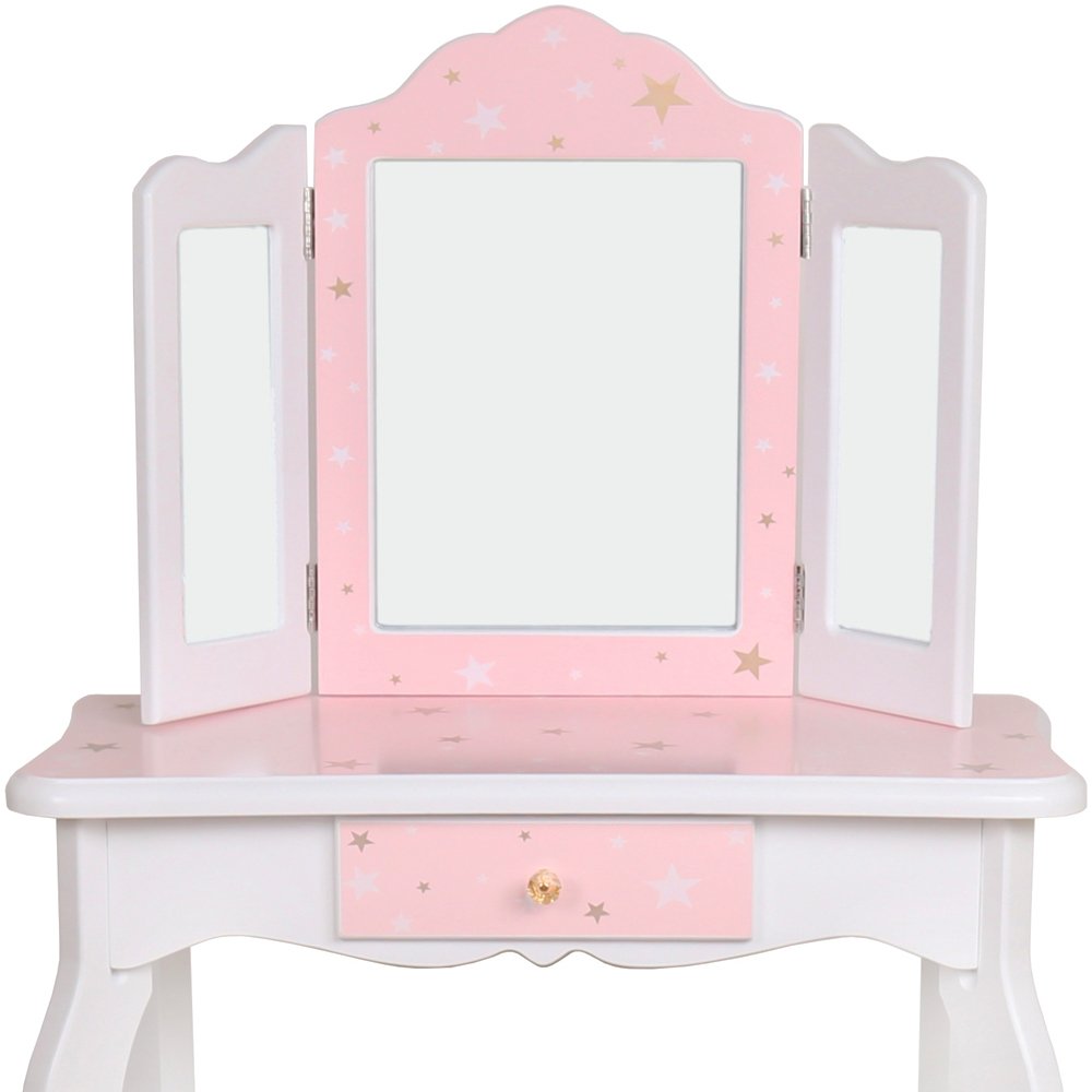Drewniana toaletka biurko z lustrem taboretem dla dziewczynki duża różowa