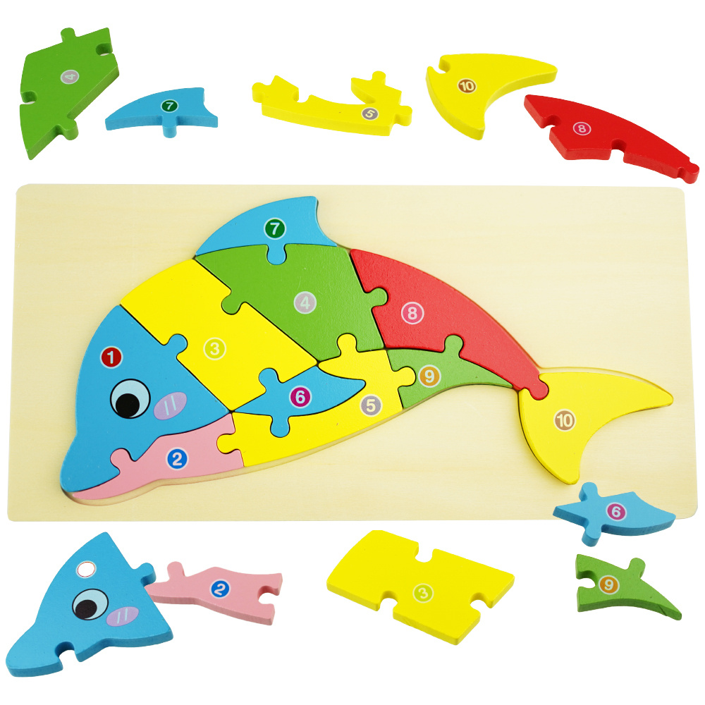 Drewniana układanka puzzle Delfin kolorowa 