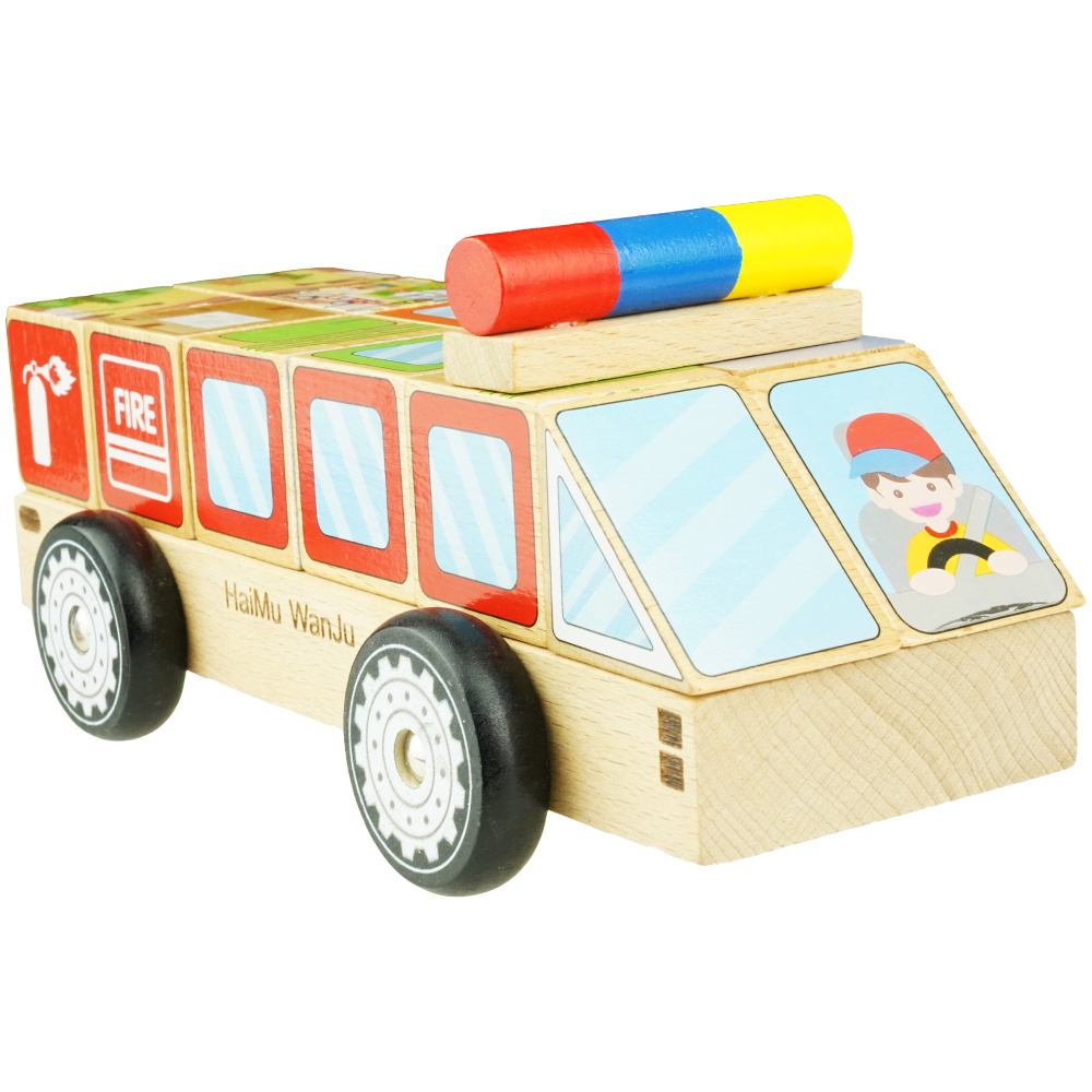 Drewniane auto samochód Sorter Figury klocki kolorowe edukacyjny