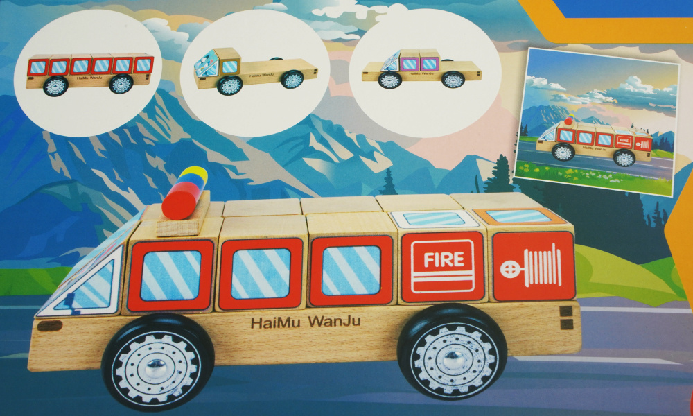 Drewniane auto samochód Sorter Figury klocki kolorowe edukacyjny