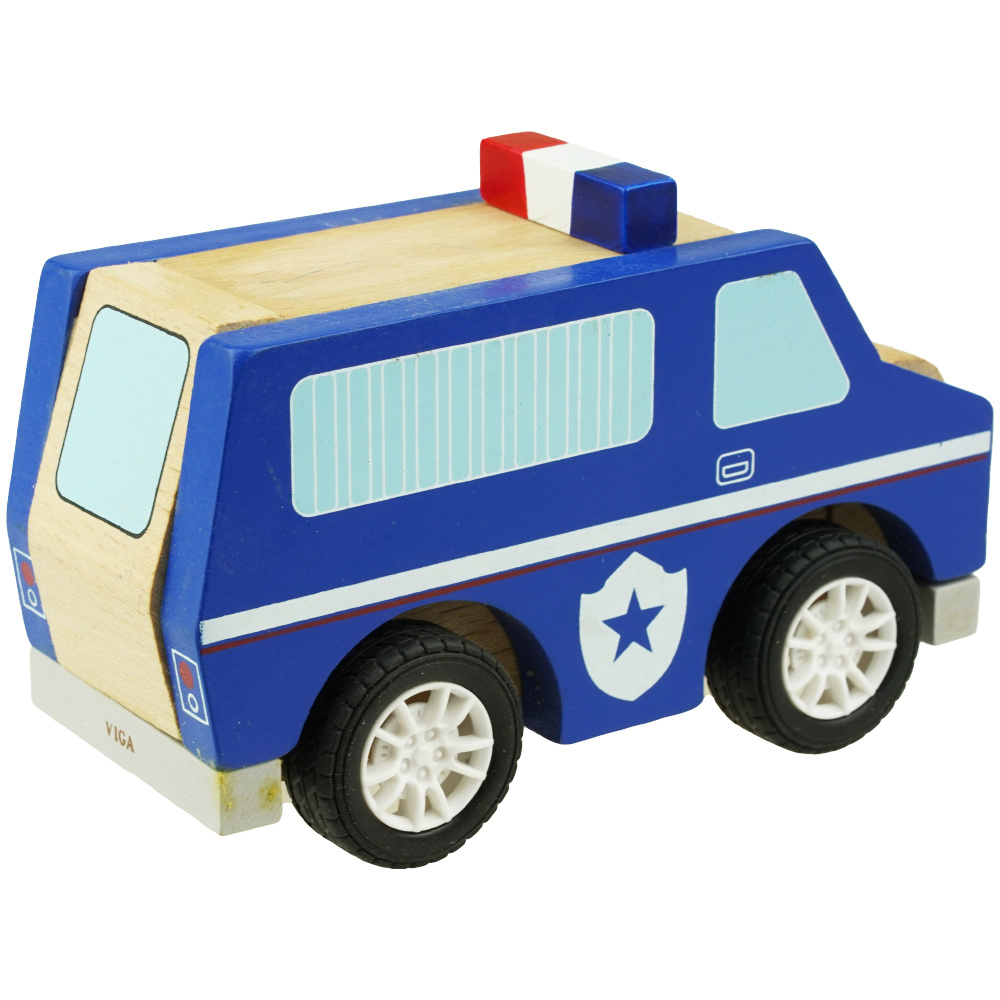 Drewniane auto samochód radiowóz policja