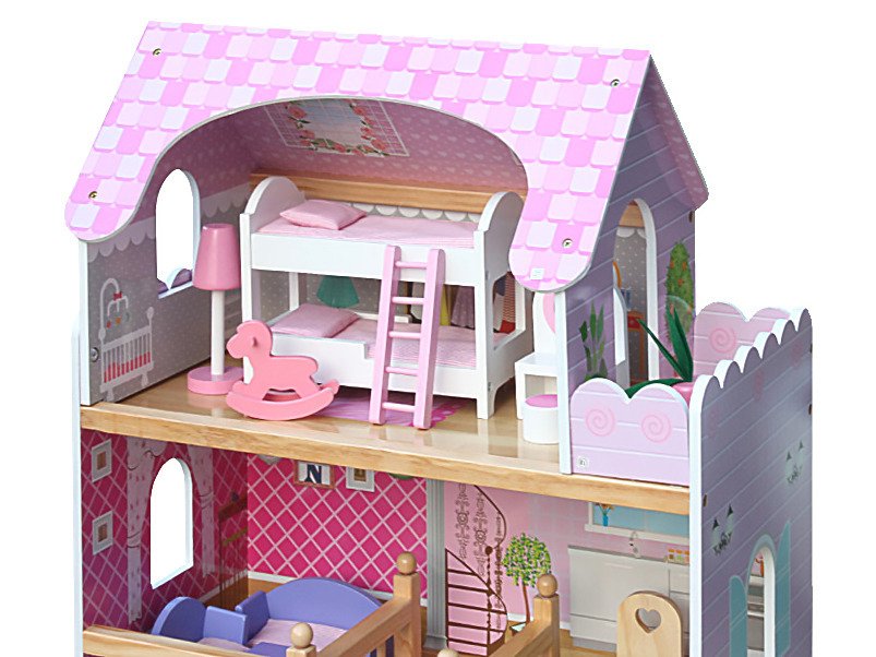 Drewniany domek dla lalek 3 poziomy - Rezydencja róż