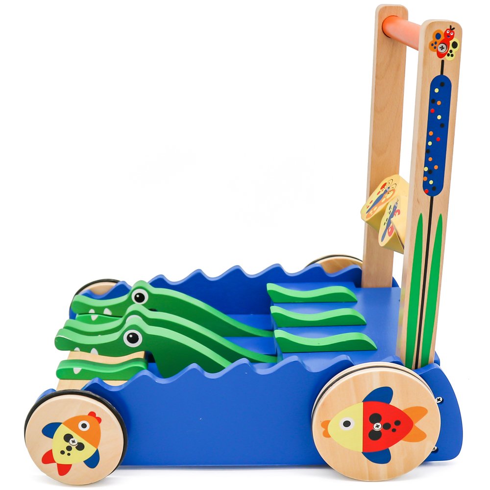 Drewniany pchacz chodzik wesołe krokodyle wózek