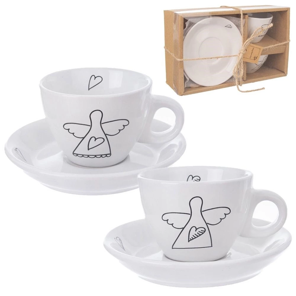 Filiżanka ze spodkiem ceramiczna biała do espresso 90 ml 2 szt.