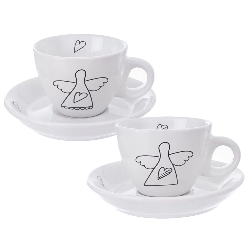 Filiżanka ze spodkiem ceramiczna biała do espresso 90 ml 2 szt.