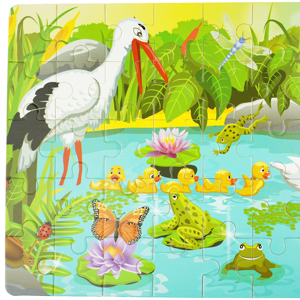 Kolorowa układanka puzzle dla dzieci 40 el. staw bocian jezioro