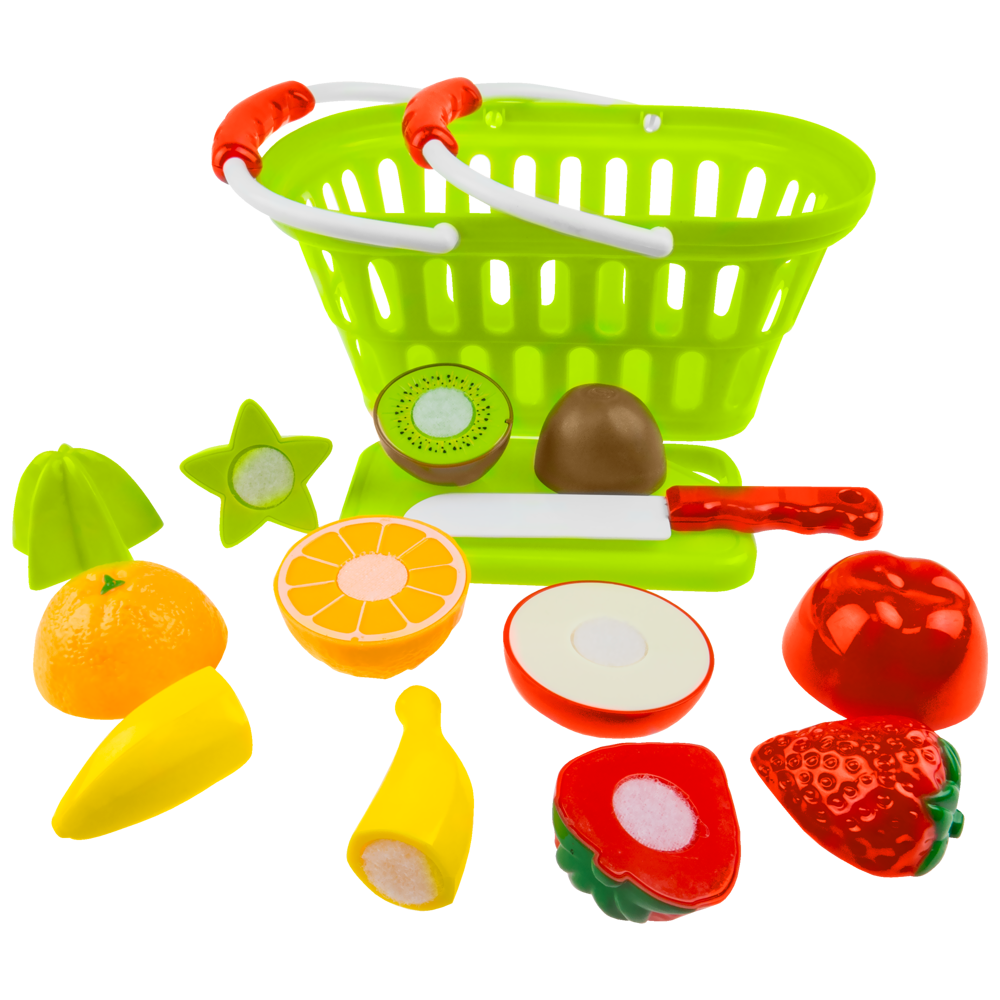 Kolorowy koszyk zakupowy z owocami do krojenia na rzep
