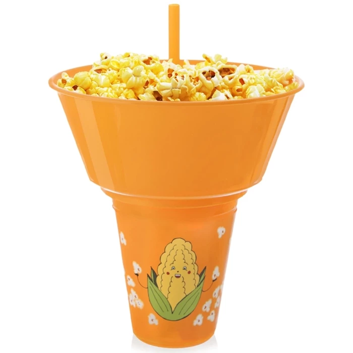 Kubek z miską na popcorn pomarańczowy 500 ml