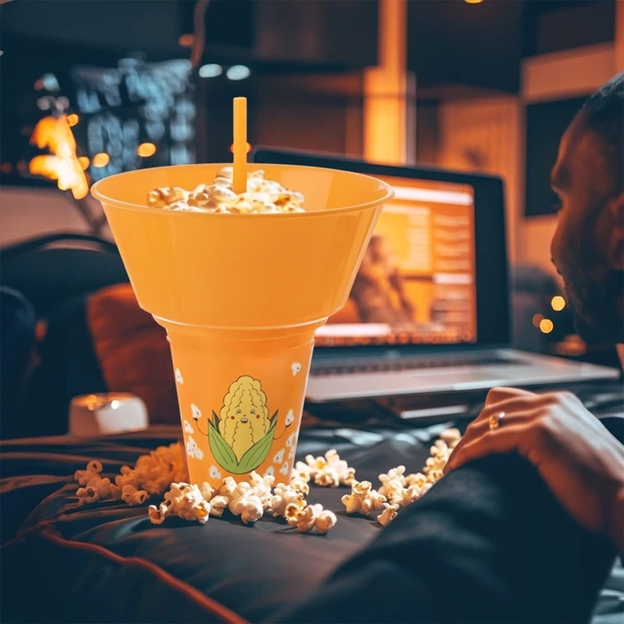 Kubek z miską na popcorn pomarańczowy 500 ml