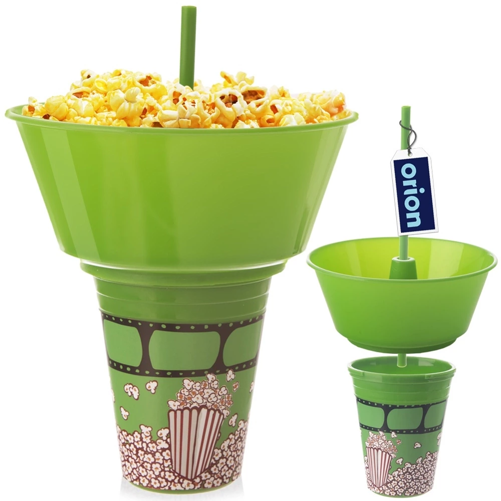 Kubek z miską na popcorn zielony 500 ml