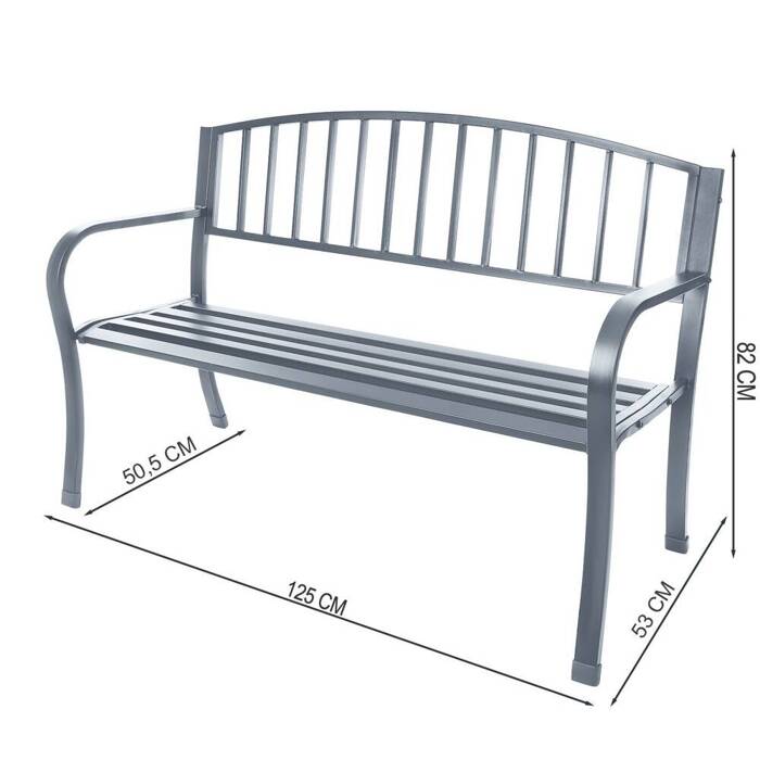 Metalowa ławka ogrodowa z oparciem parkowa taras balkon grafitowa