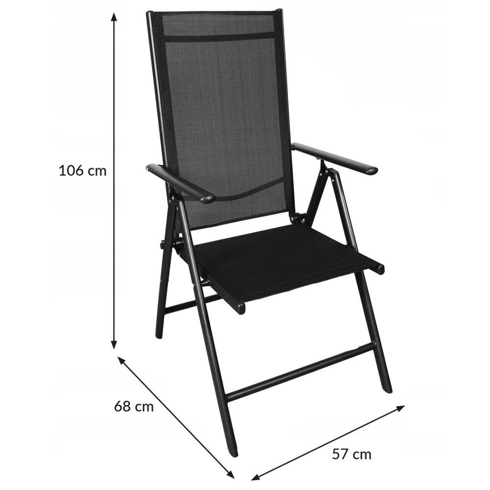 Nowoczesne, składane, metalowe krzesło ogrodowe z regulacją oparcia czarne