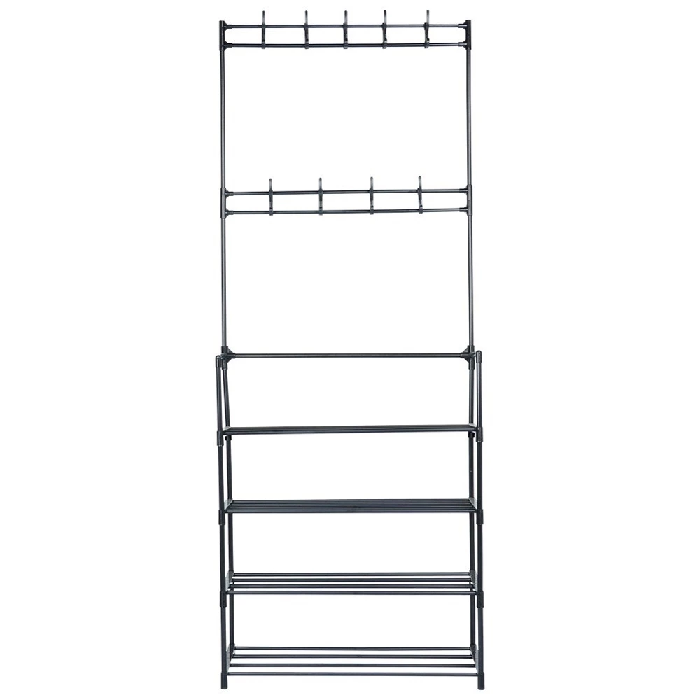 Wieszak na ubrania z regałem na buty metalowy czarny 57x28x156 cm