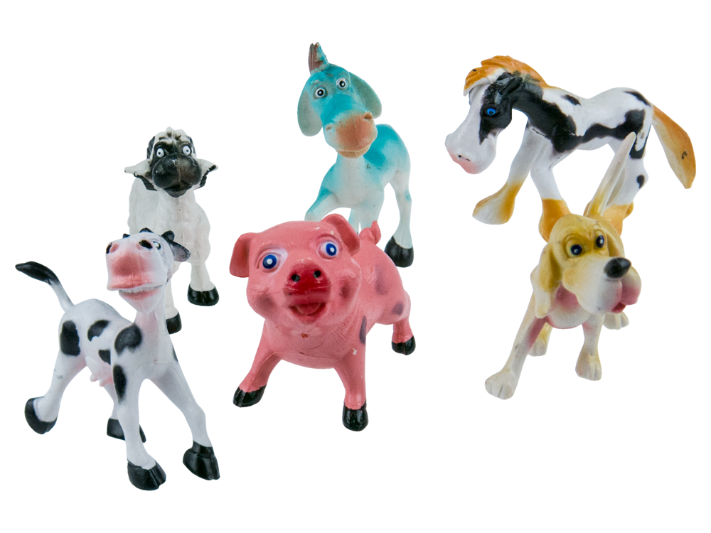 Zwierzęta gumowe domowe Farma figurki- Osioł, Świnka, Krowa zestaw 6 sztuk