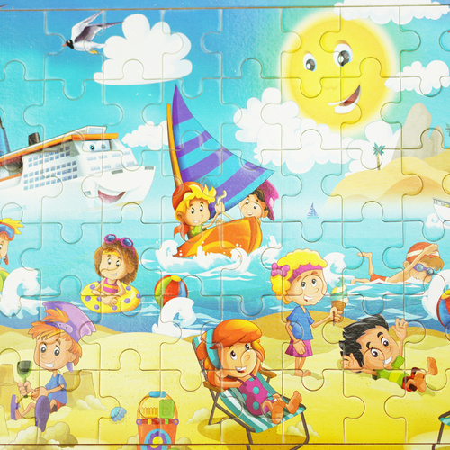 Drewniana kolorowa układanka puzzle plaża morze