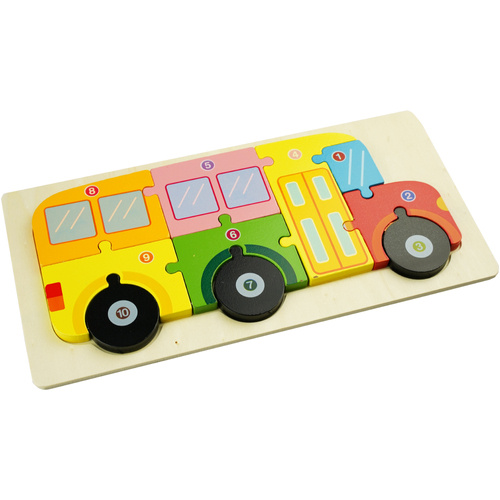 Drewniana układanka puzzle Autobus kolorowa 