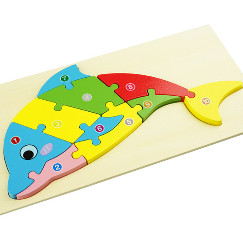 Drewniana układanka puzzle Delfin kolorowa 