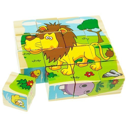 Drewniane klocki puzzle układanka edukacyjne 6W1 safari