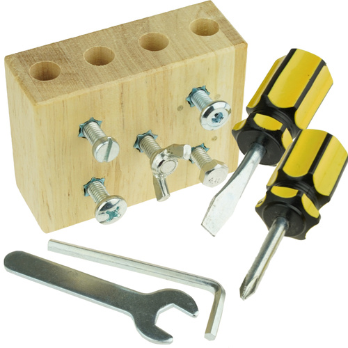 Drewniany bloczek z narzędziami śrubokręty śrubki zabawka edukacyjna montessori
