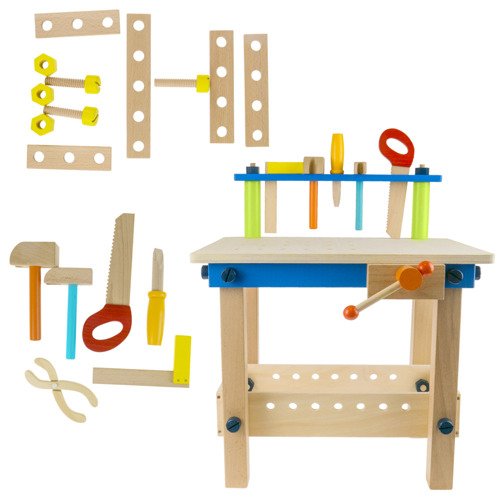 Drewniany warsztat majsterkowicza narzędzia  blat stół