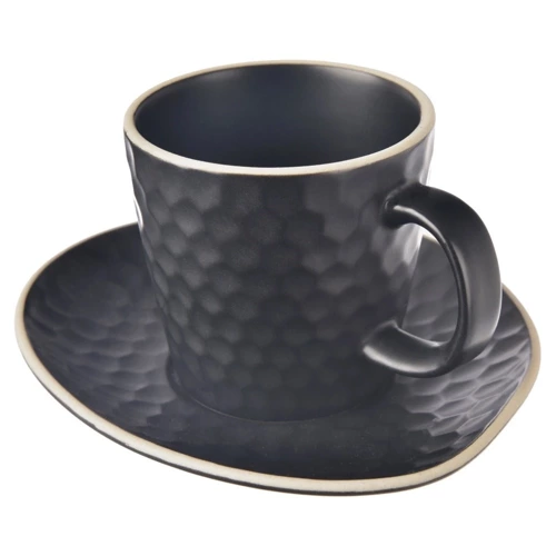 Filiżanka ze spodkiem do kawy espresso ceramiczna czarna TEA TIME 95 ml