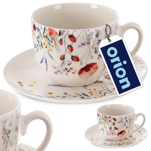 Filiżanka ze spodkiem porcelanowa biała MAKI 260 ml