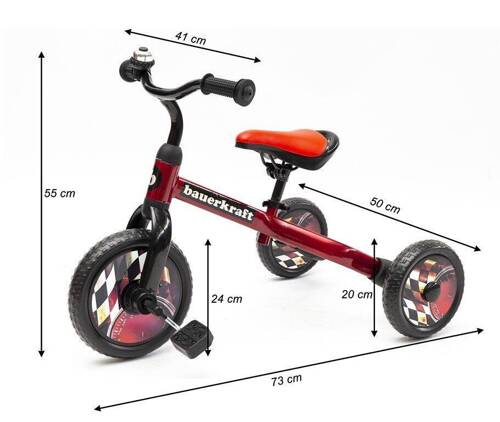 Multi rowerek trójkołowy biegowy Bauerkraft 3w1 czerwony